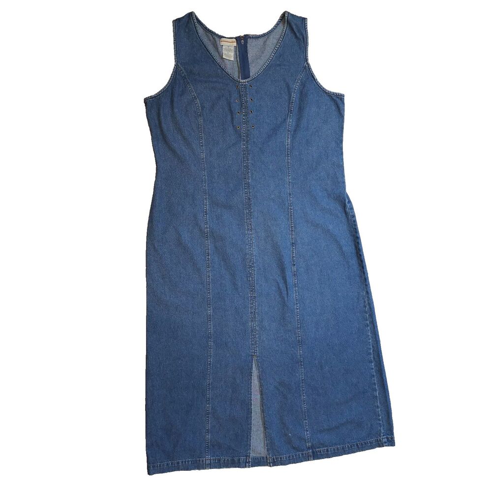90s denim midi dress size L fitted sleeveless v-neck country western rock